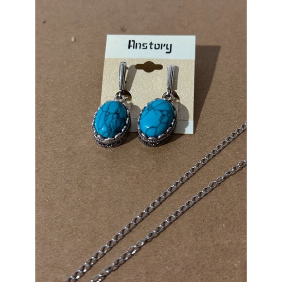 Beonon Turquoise Elegance Jewelry Set โ Pendant Necklace, Earrings & Ring - Picture 4 of 6